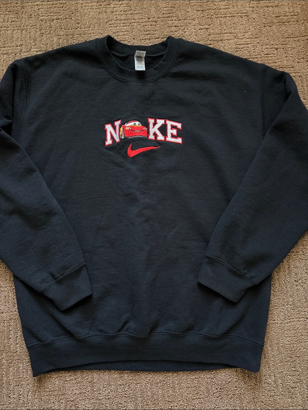 McQueen Black Crewneck Sweatshirt with Red Embroidered Logo
